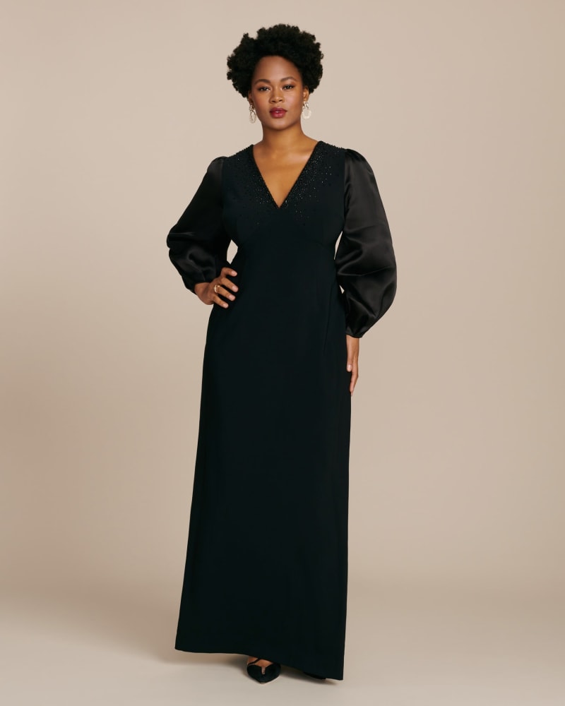 Front of a model wearing a size 12 Gigi Gown in Jet by Ahluwalia. | dia_product_style_image_id:224699